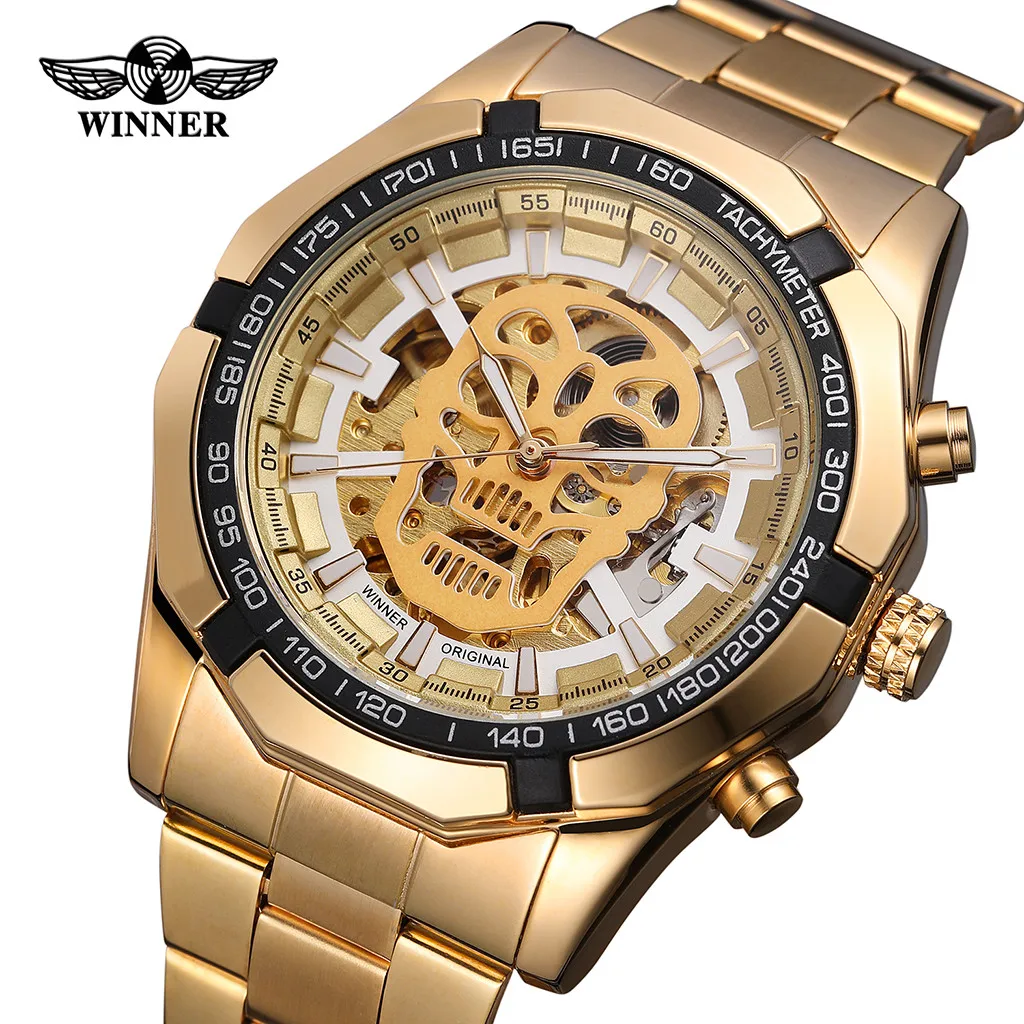 Новые модные механические мужские часы с дизайном черепа, Топ бренд, роскошные золотые часы с ремешком из нержавеющей стали, мужские автоматические наручные часы - Цвет: F