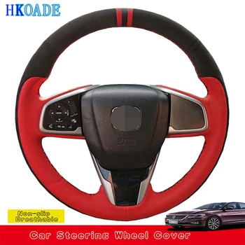 

DIY Hand-stitched Black Comfortable And Soft Genuine Leather Car Accessories Steering Wheel Covers For Honda Civic 2004 - 2014
