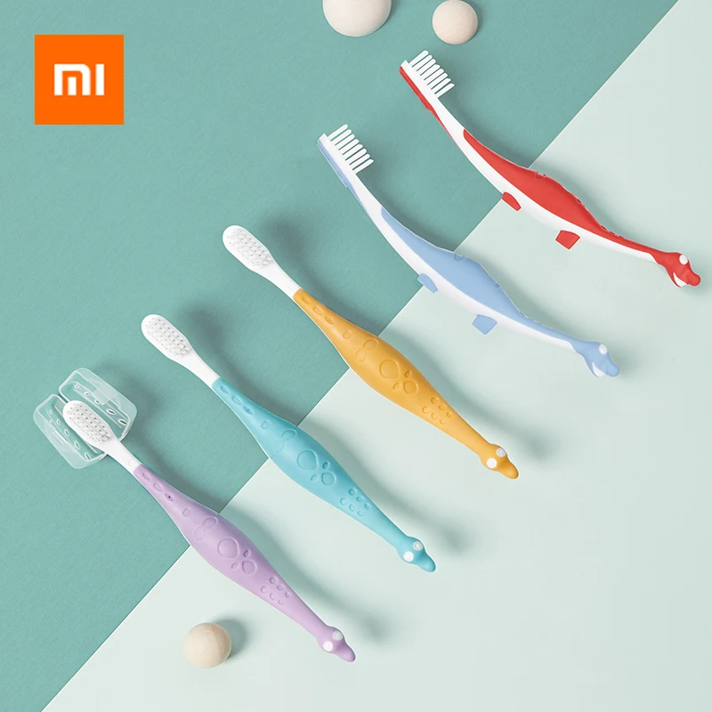 5 шт в упаковке Xiaomi Детские зубные щетки милый в форме динозавра для маленьких мальчиков и девочек Детские зубные щётки для уход за зубами гигиена полости рта мягкая зубная щетка