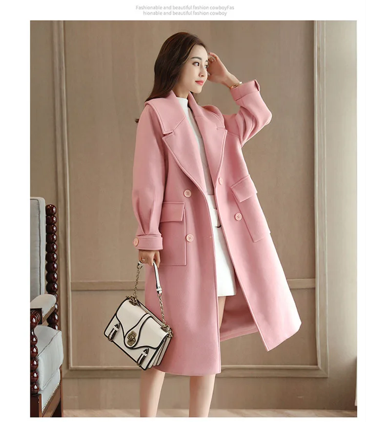 Plaids And Tweedst Women's Mid-length Autumn New Style Woolen Overcoat Winter Loose-Fit over-the-Knee Woolen Jacket Hair Pu