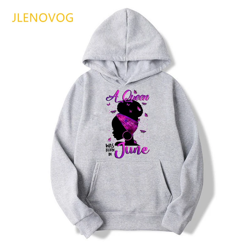 Sweatshirt Black Queen Was Born In May/June/July/August/September Graphic Print Hoodie Women Birthday Gift Melanin Clothes