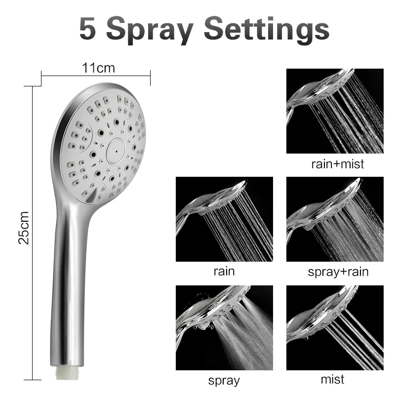 New 5 modes ABS plastic Bathroom shower head big panel round Chrome rain head Water saver Classic design G1/2 rain shower head