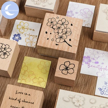

YueGuangXia Sakura Retro Log Plan Clear Wooden Rubber Seals For DIY Label Ancient Scrapbooking Decoration Standard Wooden Stamps