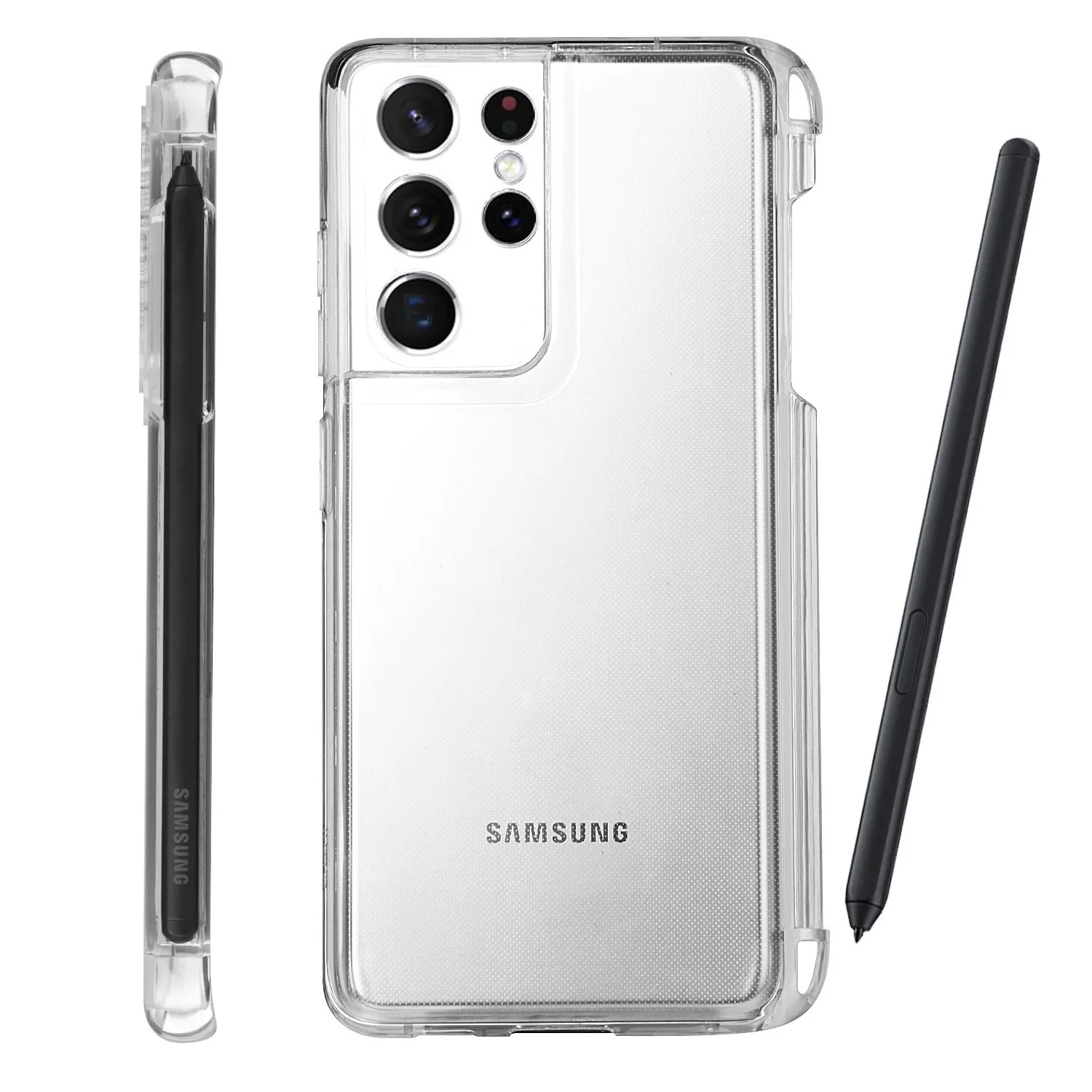 Модный прозрачный чехол со слотом для ручки Samsung Galaxy S21 Ultra 5G из ТПУ противоударные