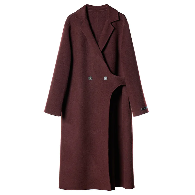 

Women's handmade one button double-sided wool coat solid color wool coat loose version cashmere coat