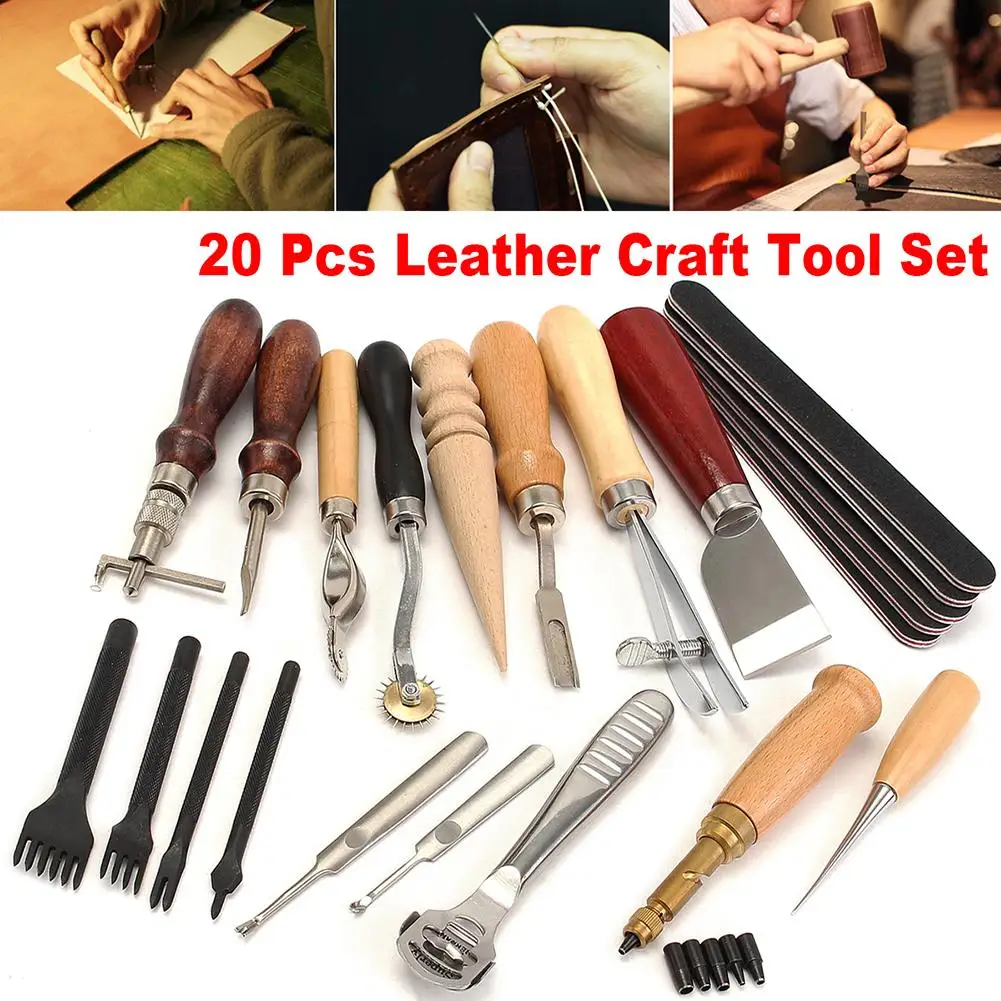 20Pcs Leather Craft Tools Hand Sewing Stitching Carving Work Saddle Punch KitLeathercraft Tool