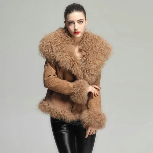 CAMEL Rf1923C пальто из натурального овечьего меха женская модная зимняя куртка из натурального меха для дам размера плюс 3XL 4XL натуральная кожа замша куртка - Цвет: CAMEL