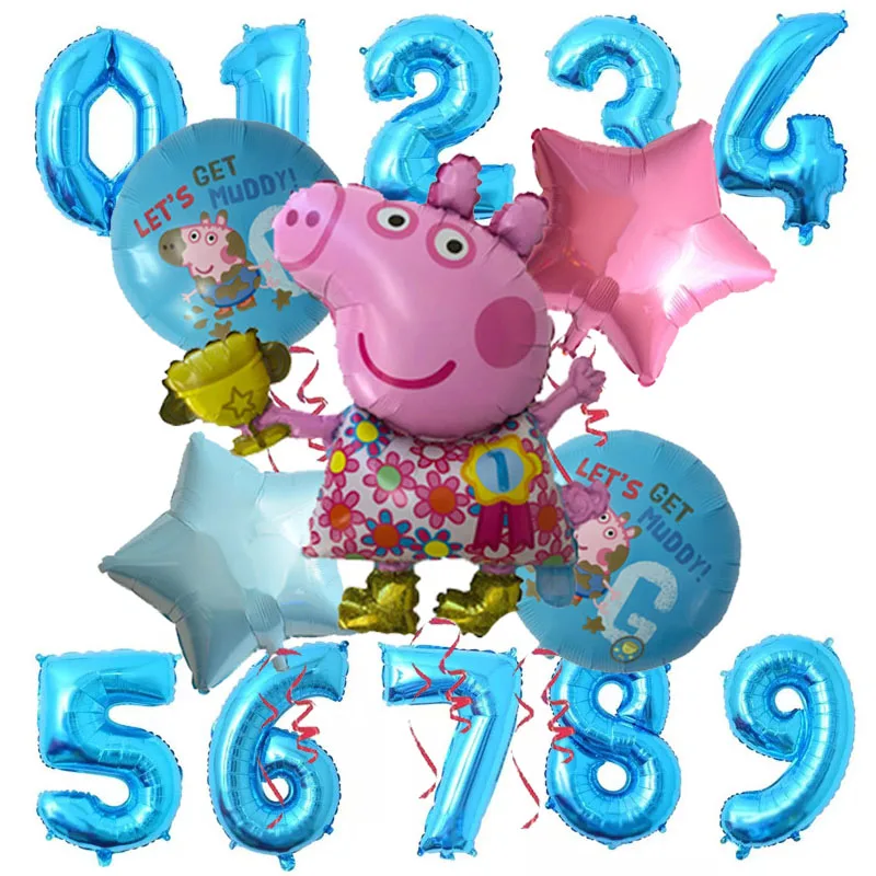 6 шт. фольгированные шары с рисунком Свинки Пеппы 32 дюйма синий 0-9 для маленьких мальчиков и девочек гелиевые шары с днем рождения украшения для комнаты детские игрушки