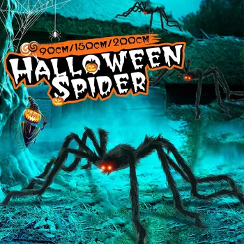 

2020 Halloween Prop 200cm Hairy Giant Spider Haunted House Decor Huge Spider Web Bat Party Holiday DIY Decoration