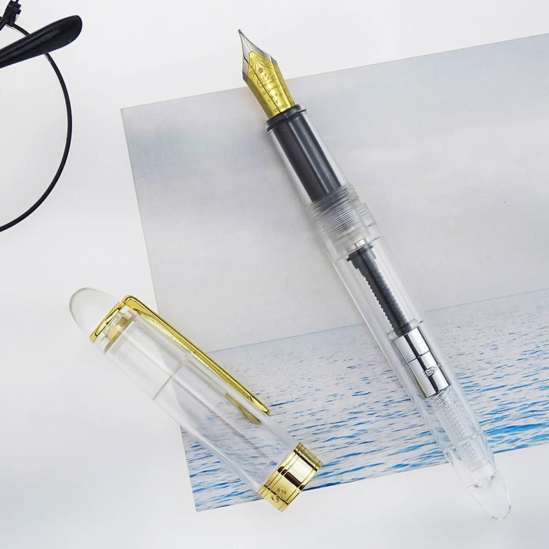 LORELEI Acrylic Resin Transparent Fountain Pen with Gold Clip Iridium EF/F 0.38/0.5mm with Converter Gift Ink Pen for Business