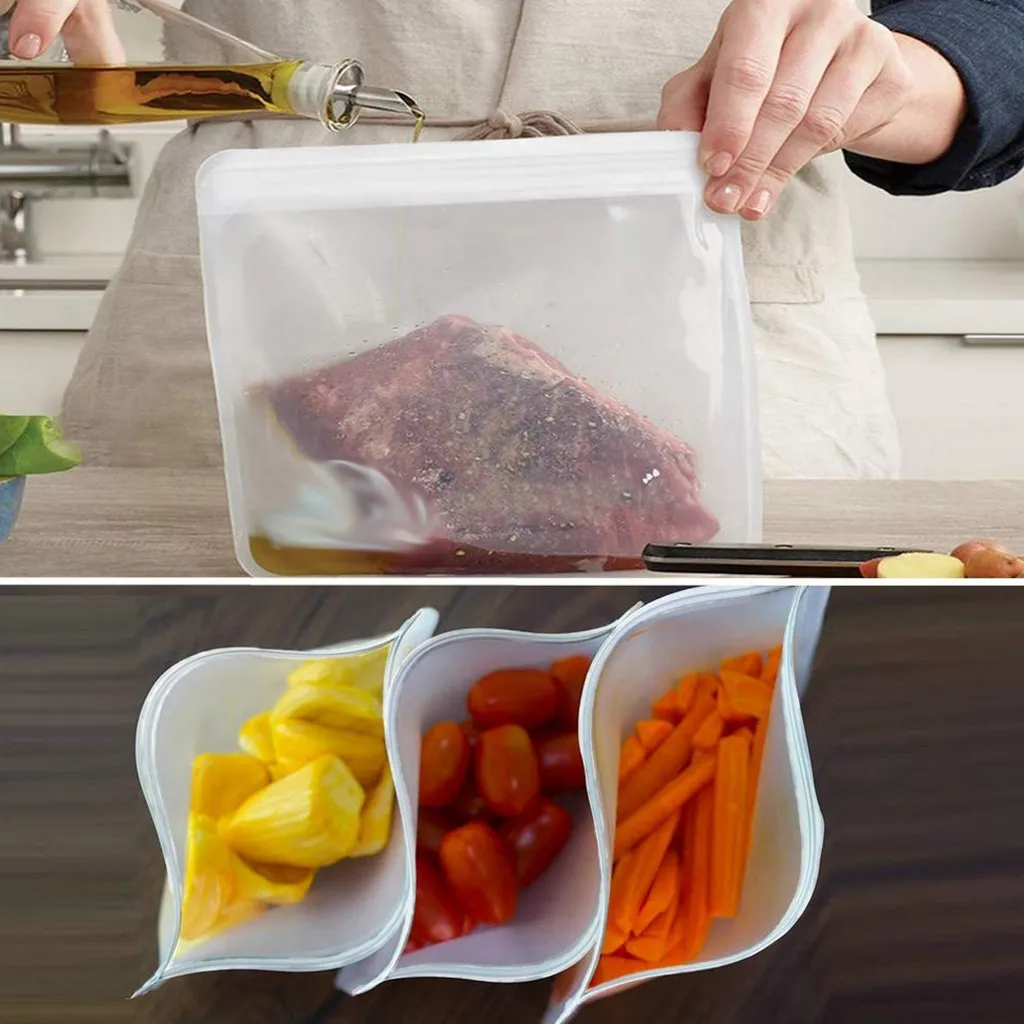 Thicken Food Storage Containers Reusable Silicone Fresh Bag Moisture Proof Refrigerator Seal Ziplock Kitchen Organizer #LR4 | Дом и сад