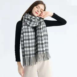 Tartan Cashmere Wool Scarf Plaid Blanket Pashmina with Tassel Thickened Warm Women Winter Wrap Ladies Fashion Shawls