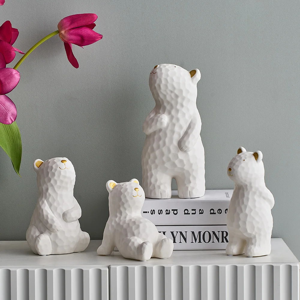 

White/Gold Geometry Bear Statue and sculpture Harz Figures Nordic Living Culture Modern bedrooms Ornaments Kawaii Accessories