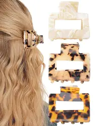 3 Colors Fashion Leopard Print Hair Claws Geometric Hair Clamp Grab Hair Styling Hair Clips For Women Hairpin Hair Accessories