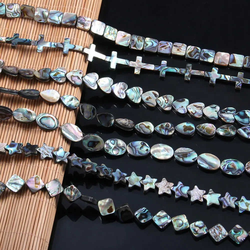 

Natural Abalone Shell Bead Round Triangular Cross Droplets Pentagram DIY Shells Loose Beads For Jewelry Making Necklace Bracelet