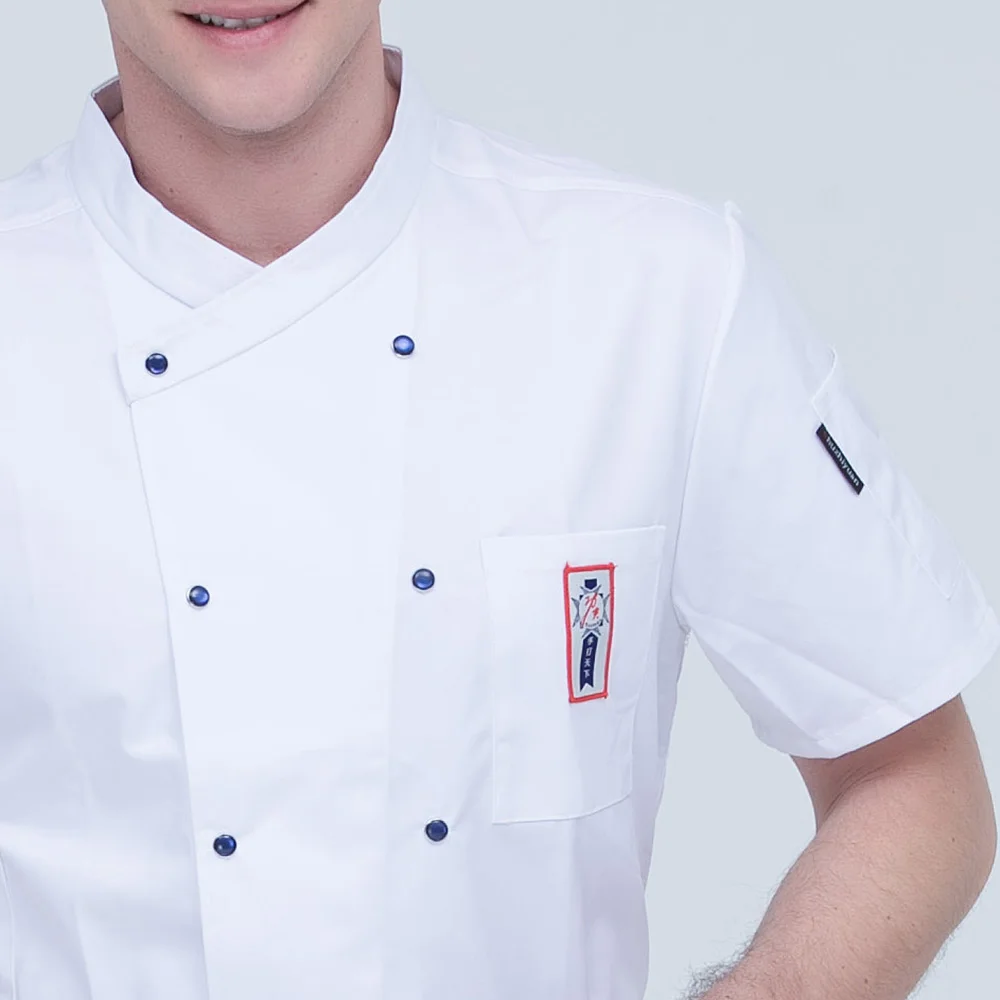 M-4XL Short sleeves high quality men and women Double-breasted Food Service chef uniform Jackets restaurant chef coats 7-colors