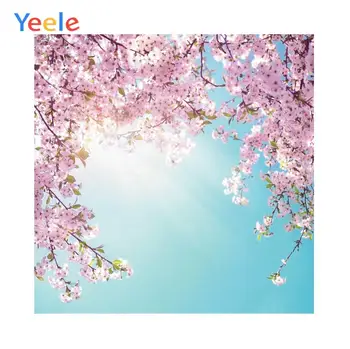 

Yeele Pink Flowers Branch Blue Sky Scene Baby Child Portrait Photo Backdrop Personalized Photography Background for Photo Studio