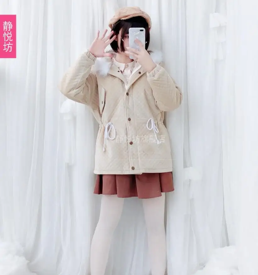 Японский Стиль Мори для девочек, в студенческом стиле, милое пальто с меховым воротником для девочек, средней длины, для студентов, Лолита Милая теплая куртка