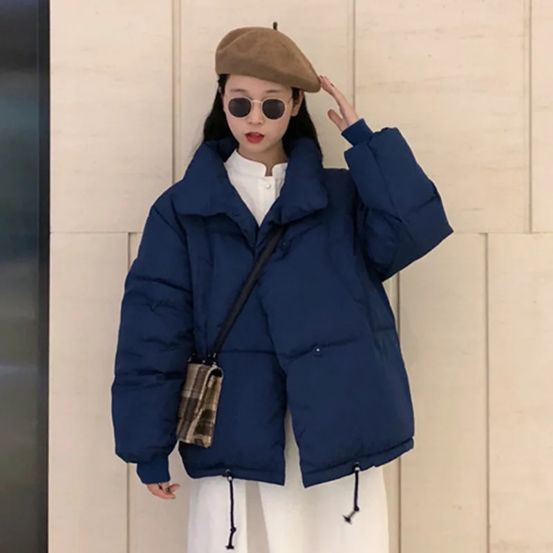 

Students Mid-length Solid Color Cotton-padded Jacket Autumn Clothing Women's 2019 New Style Korean-style Long Sleeve Loose-Fit C