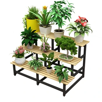 

Multi-storey Indoor Ladder Type Ground Flowerpot Iron Art Province Space Solid Wood Balcony Meaty Flower Rack