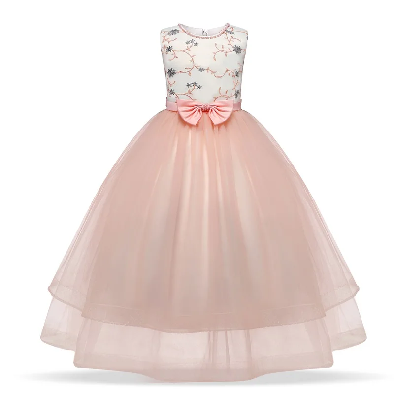 От 5 до 14 лет; длинные Детские платья без рукавов с высокой талией для девочек; платье принцессы; свадебное платье с цветочным узором для девочек; праздничные платья для детей-подростков - Цвет: Style 2 Pink