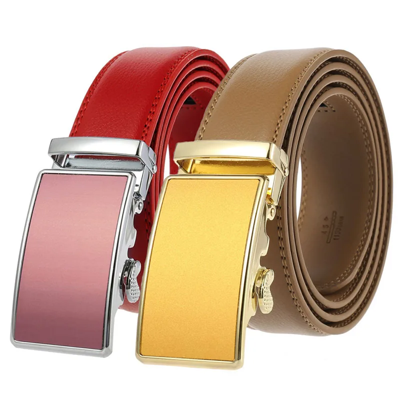 New Designer Mens Genuine Leather Belts Slide Ratchet Strap with Gold White Coffee Black Automatic Buckle for Male Dad Belt Gift |
