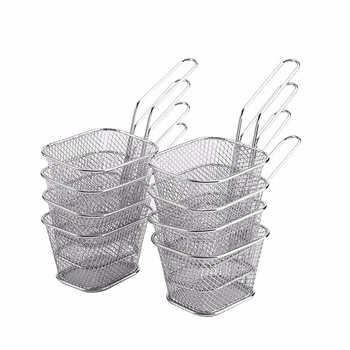 

8Pcs Mini Fry Baskets Stainless Steel Fryer Basket Strainer Serving Food Presentation Cooking French Fries Basket Kitchen Tool