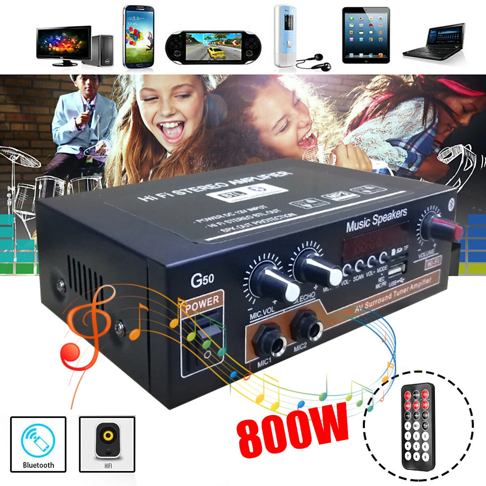 800w Bluetooth 5.0 Hifi Digital Power Amplifierwith Remote Control Car