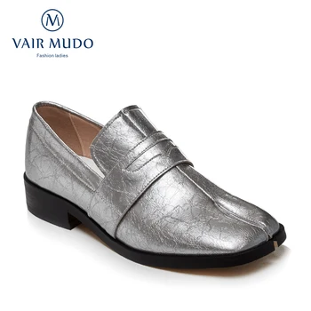 

VAIR MUDO Spring Autumn Fashion Women Flat Shoes Ladies Black Genuine Leather Shoes Women Large size 33-40 Loafers Flat Shoe D21