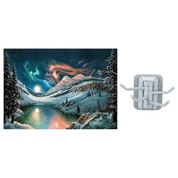 

1pcs Rotating Self-Adhesive Wall Hook & 1 set 5D Diy Diamond Painting Home Decor Embroidery - Aurora landscape