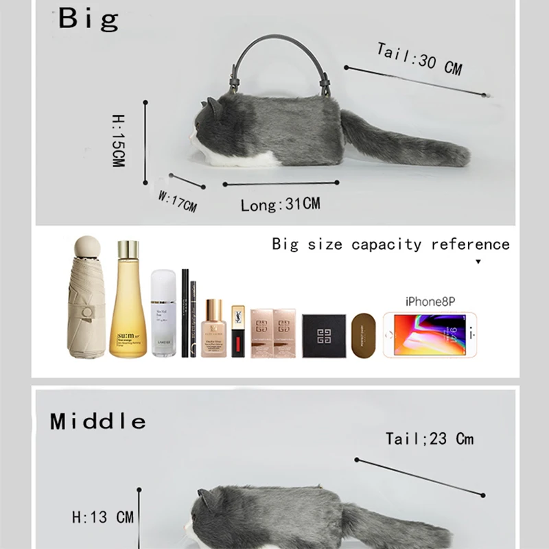 High quality imitation cute cat bag with large capacity plush