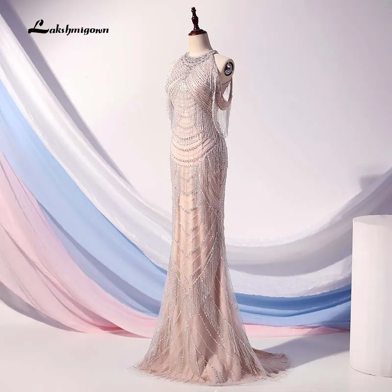 Lakshmigown, великолепные стразы, вечернее платье, длинное, Русалка, с разрезом сзади, платье для выпускного вечера, розовое золото, vestido de festa, пышные платья