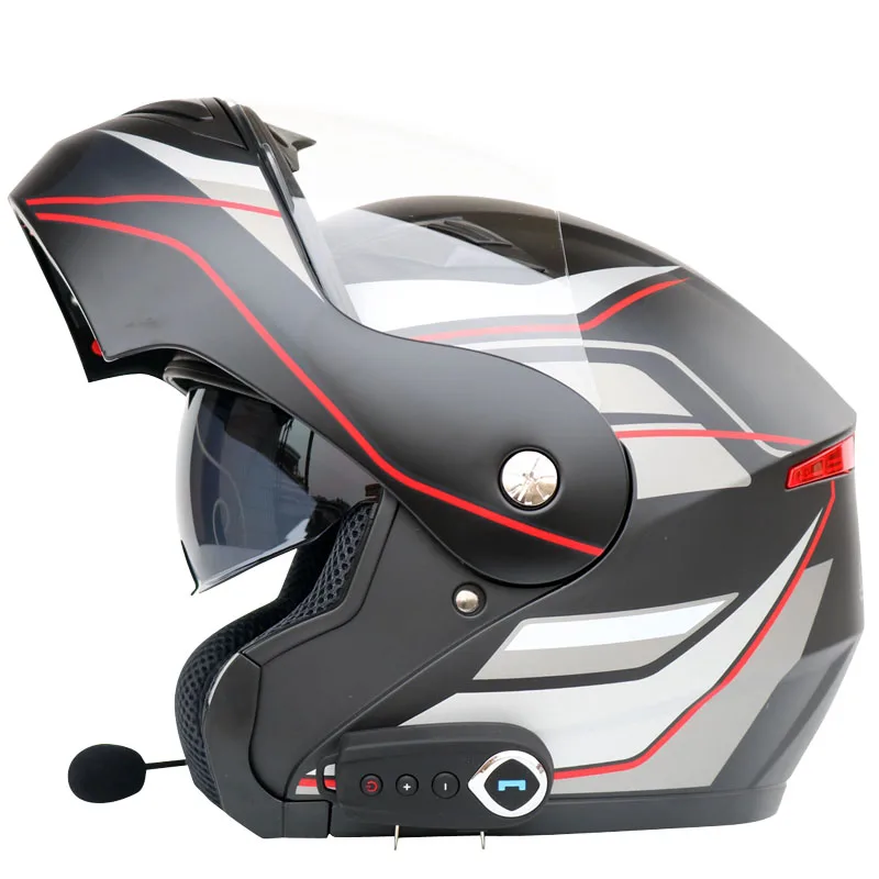 Анти-туман двойной объектив мотоциклетный Bluetooth шлем внедорожный электрический мотоциклетный шлем с Bluetooth шлем - Цвет: B