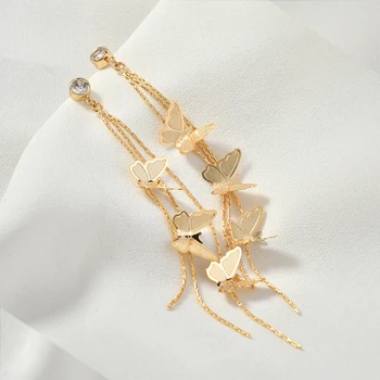 

Copper Plated 18 K Real Gold Immortal Vintage Fly Fly the Butterfly Tassel Chain DIY Earrings Ear Clip Ornament Accessories