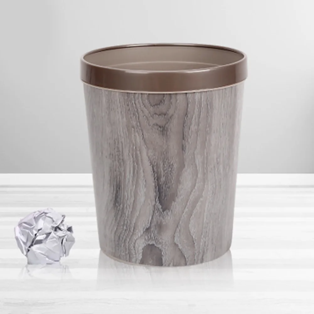 Novel 12L Trash Can Durable Garbage Can Waste Basket with Wood-Grain European Style Wastebin for Bathroom Shipping