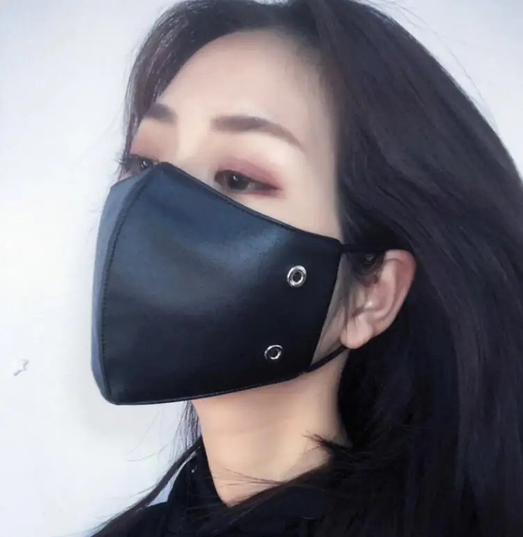 Men Women's windproof waterproof leather mask lady's breathable cotton lining PU leather mouth-muffle R3072