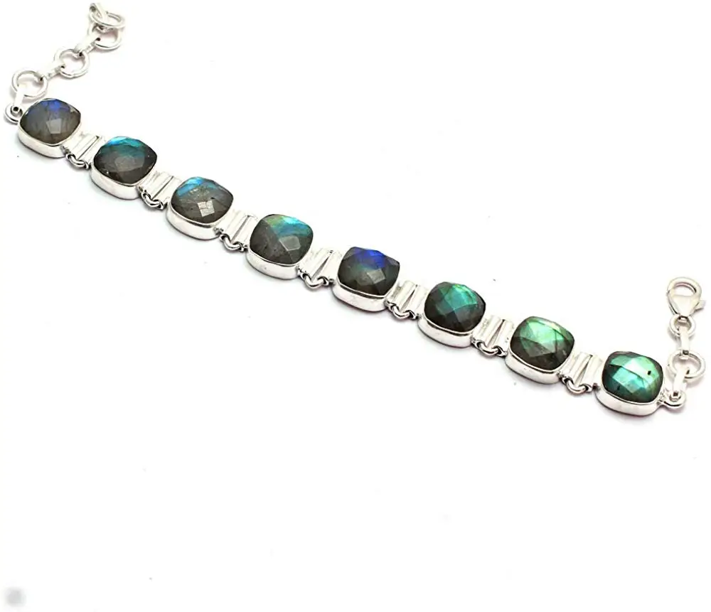 

Genuine Faceted Labradorite Bracelet 925 Sterling Silver, 19.5 cm, 2SBR0154