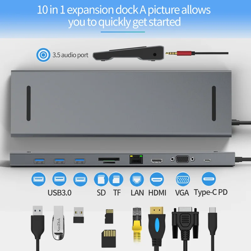 Разветвитель с USB 3 0 HDMI RJ45 VGA порта Type C 1 Для MacBook Pro аксессуары хаб со слотом для SD/TF