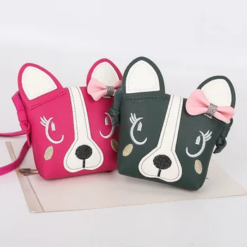 

Kids Girls Crossbody Mini Shoulder Bag PU Leather Cute Cartoon Dog Bowknot Children Girls 7 Colors Casual Messenger Bags Handbag