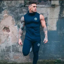 Стильный жилет для фитнеса, мужской спортивный Повседневный жилет без рукавов с капюшоном, рубашка на молнии из чистого хлопка