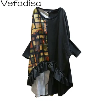 

Vefadisa Spring Batwing Sleeve Mini Dress Women 2020 Ruffle Patchwork Dress Oversize Long Sleeve Dress Pullover Black QYF1827
