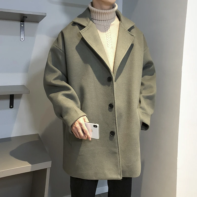 

Men's Suit Collar Woolen Blends Loose Trench Overcoat Male Snow Jackets Loose Parkas Cashmere Long Coat Military Windbreaker