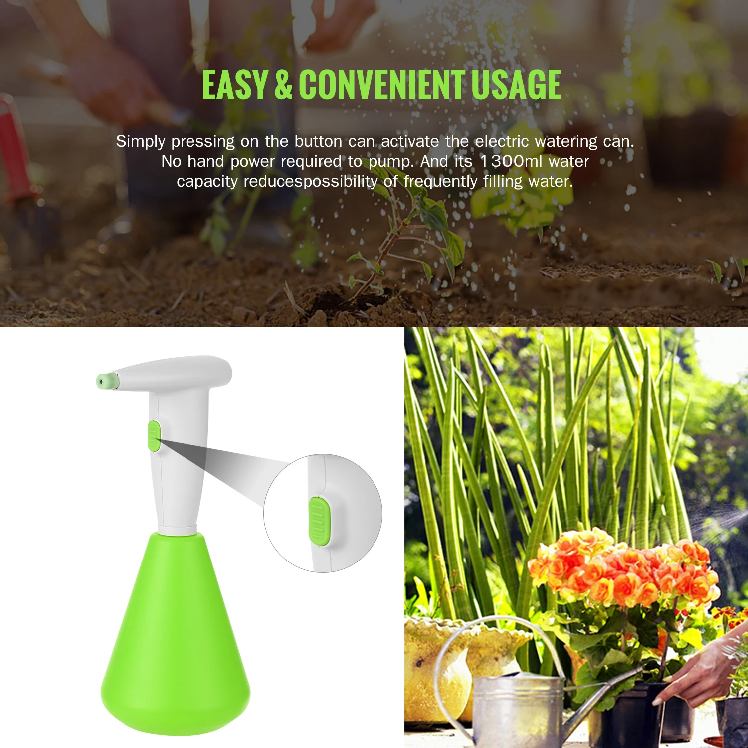 1300ML Electric Sprayer For Alcohol Water Rechargeable Garden Watering Sprinkling Can for Home Cleaning Gardening Watering