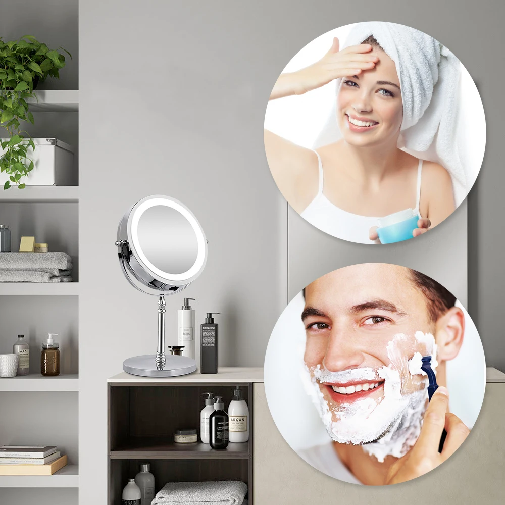 10X Magnifying Makeup Mirror With LED Light Cosmetic Mirrors Round Shape Desktop Vanity Mirror Double Sided 5