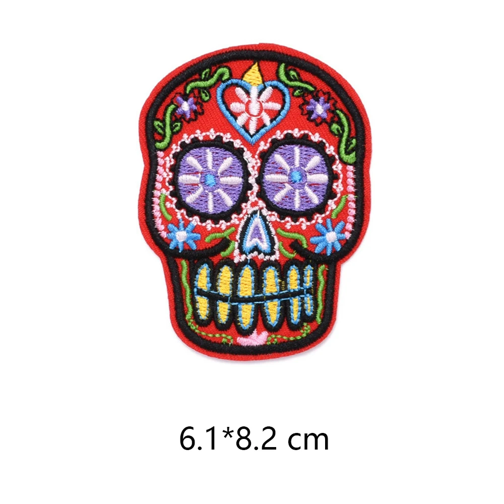 Skeleton Skull Patches For Clothing Badges Goth Gothic Embroidered Appliques Sewing Iron On Patch Tranfer Sticker For Clothes