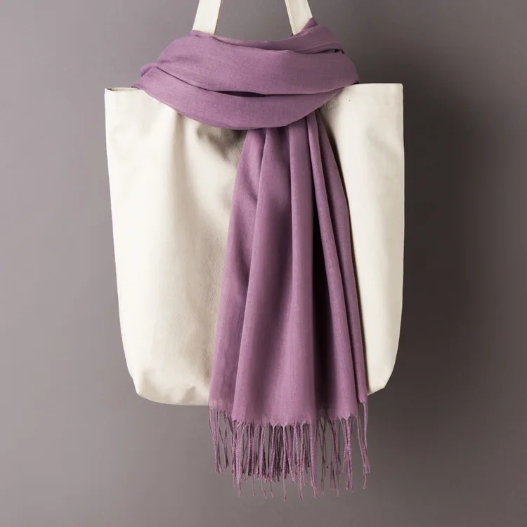 Purple Scarf Женские однотонные кашемировые шарфы с кисточками, осень, новые мягкие теплые шарфы для девушек и женщин, тонкий длинный шарф, Женская шаль, мужской шарф - Цвет: Purple Scarf