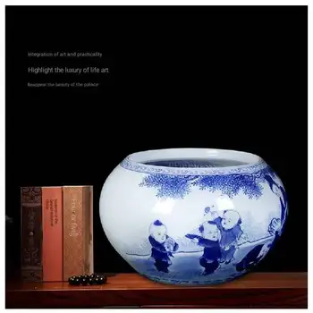 

YILUNXI Ceramics Modern Chinese Hand-painted Large Mouth Vase Guest TV Cabinet Table Study Home Simple Antique Decoration
