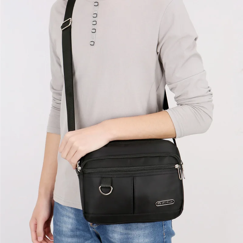 

2019 Winter New Style Men's Bag Zipper Nylon Shoulder Bag Shoulder Hand Solid Color