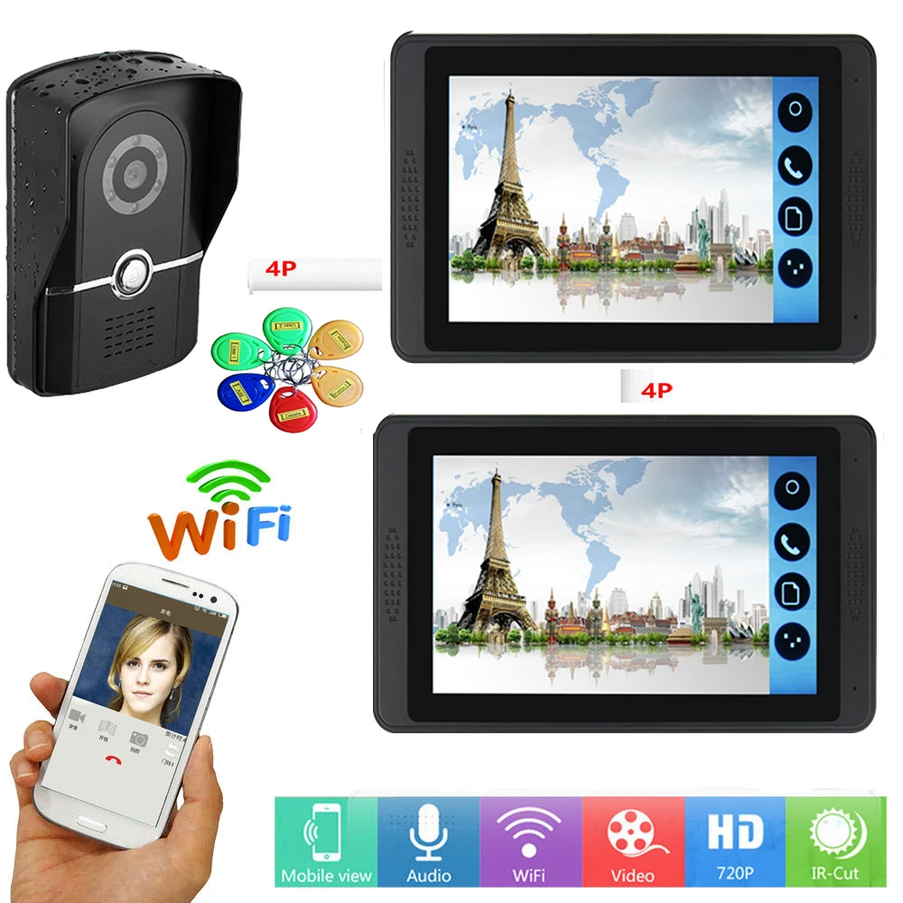 

SmartYIBA WIFI Wired 7 Inch APP Remote Control Video Door Phone Doorbell Intercom Security System RFID Unlock with Night Vision