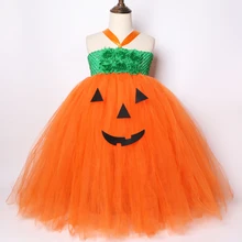 На Хэллоуин для девочек; балетная пачка с изображением тыквы с повязкой на голову, зеленого, оранжевого цвета из тыквы; Фонари Дети девушки Хэллоуин Карнавальный Костюм Праздничный костюм